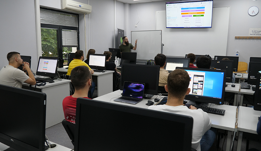 Classroom with students and computers